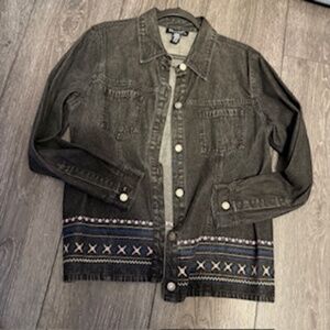 Black denim embroidered jean jacket
